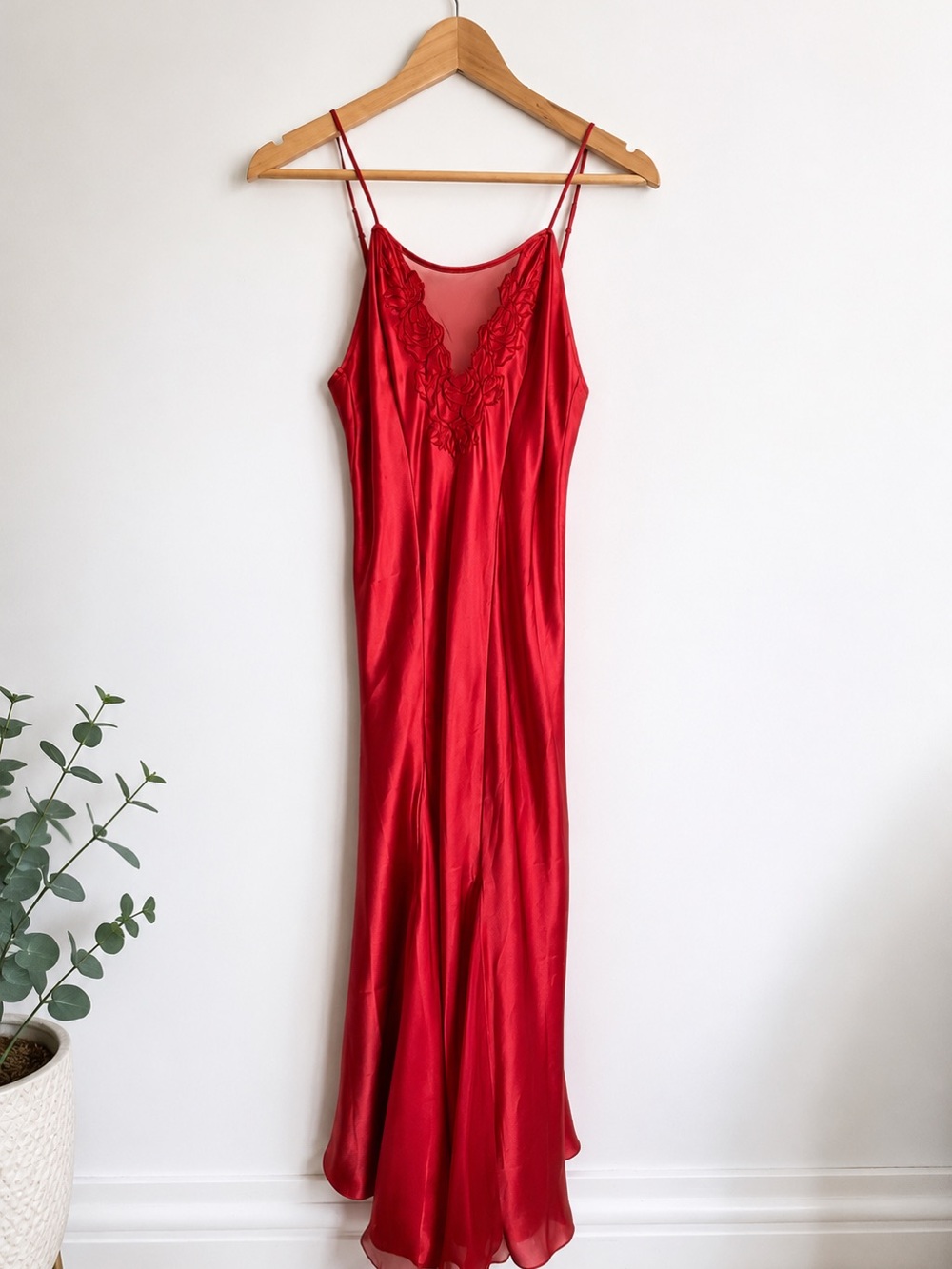 La SENZA Red Satin Nightgown | Floral Mesh Detail | Full Length | Size Large
